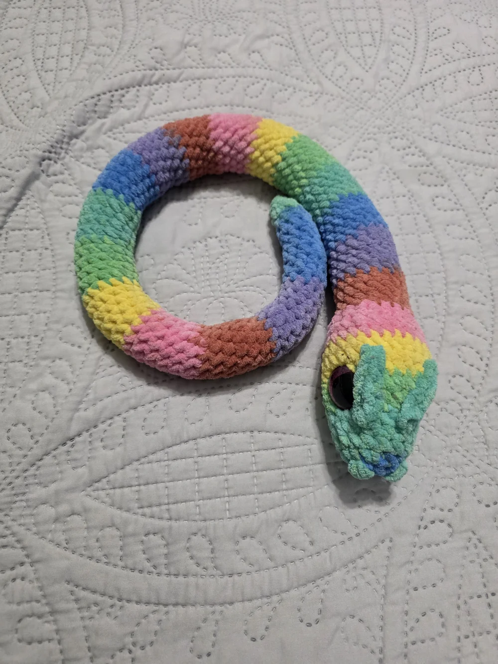 Plush Crochet Rainbow Snake Small Pet Toy - Multi-Color